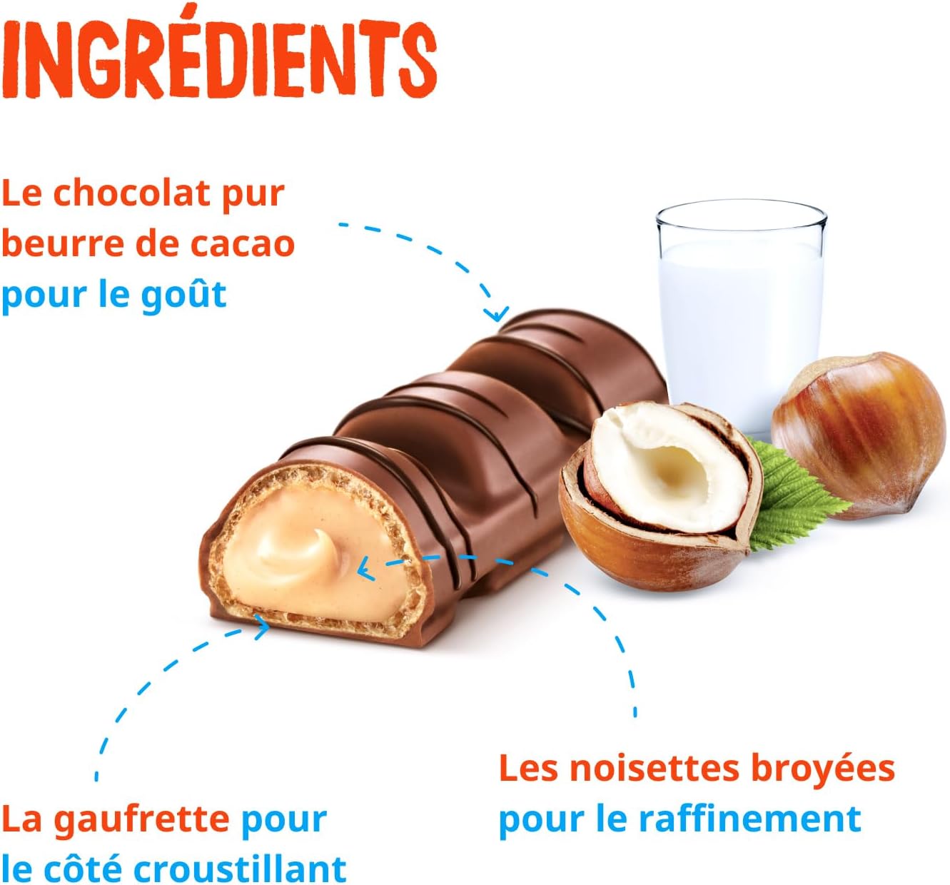 Kinder Bueno - Fine Gaufrette Enrobée de Chocolat au Lait avec un Coeur Lait et Noisettes - Goûter Fondant et Croustillant - Format à partager- 30 x 2 Barres (43g)