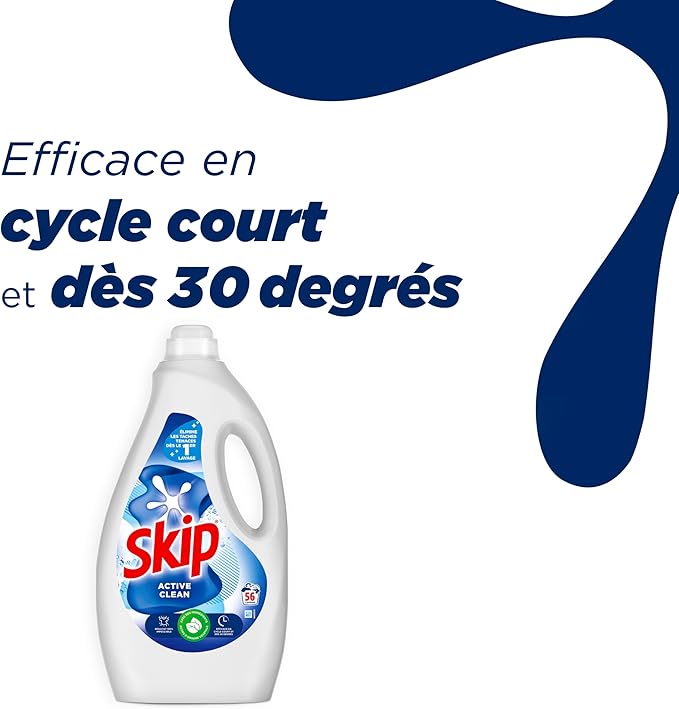 SKIP - Lessive Liquide Active Clean - Propreté Impeccable - Fraîcheur Longue Durée - Détache les vêtements tout en respectant fibres et couleurs - Lot de 3x40 lavages