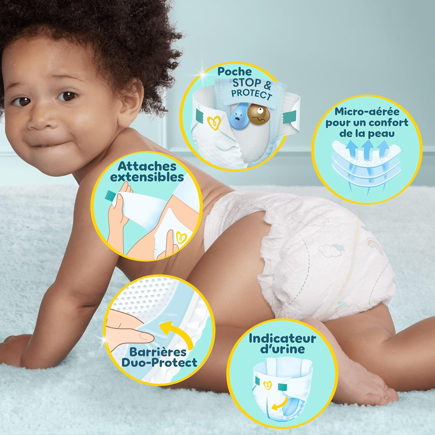 Pampers Premium Protection Taille 4, 120 Couches, Double Protection Pour La Peau Et Contre Les Fuites + 8 couches-culottes gratuites