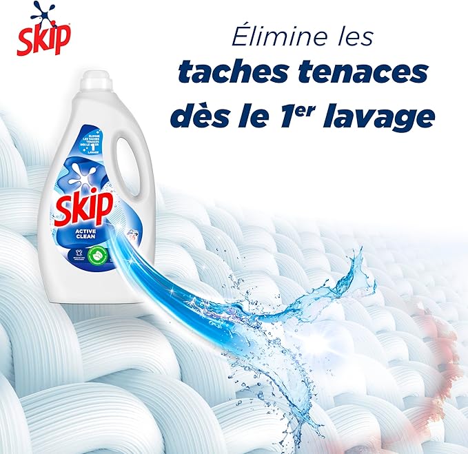 SKIP - Lessive Liquide Active Clean - Propreté Impeccable - Fraîcheur Longue Durée - Détache les vêtements tout en respectant fibres et couleurs - Lot de 3x40 lavages
