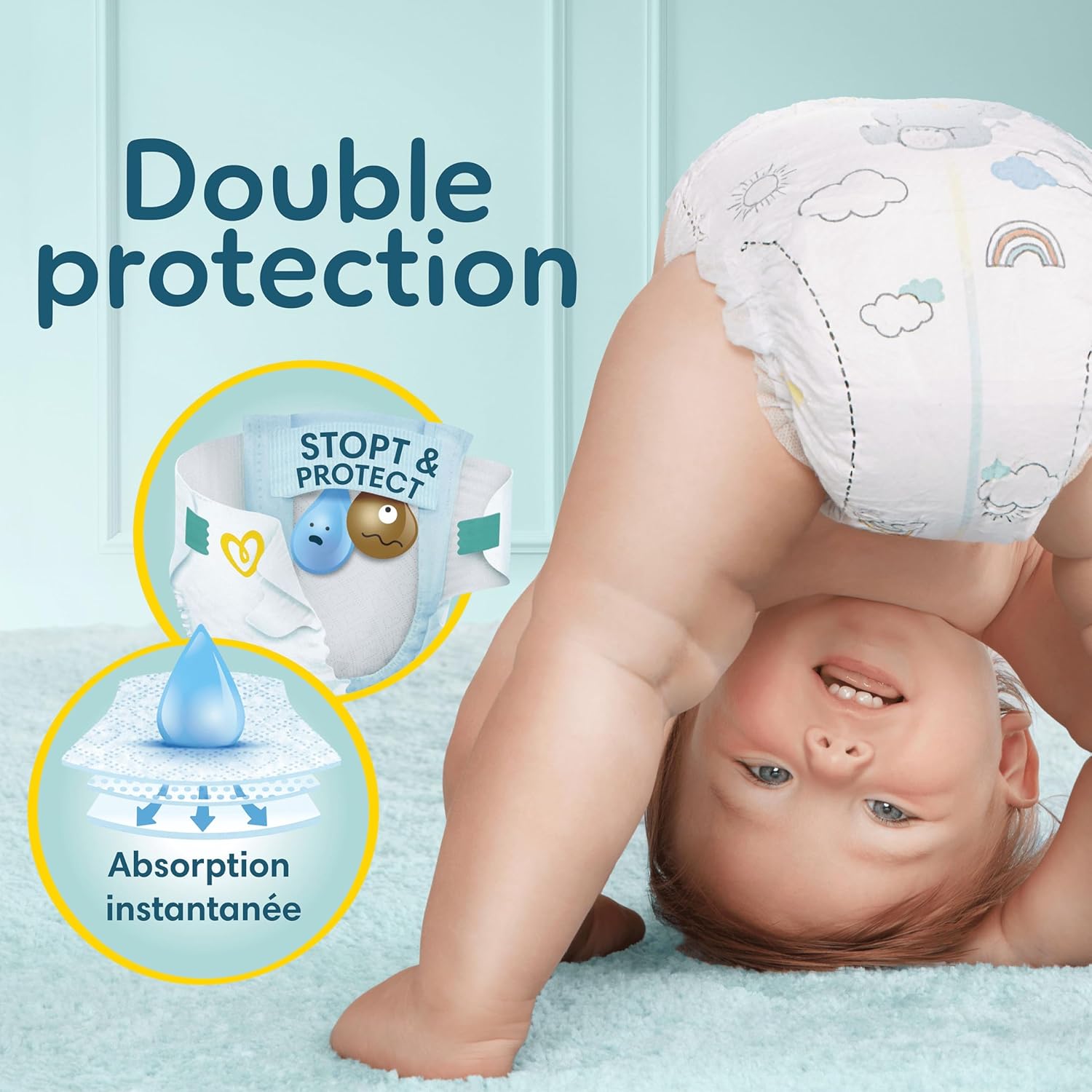 Pampers Premium Protection Taille 4, 120 Couches, Double Protection Pour La Peau Et Contre Les Fuites + 8 couches-culottes gratuites